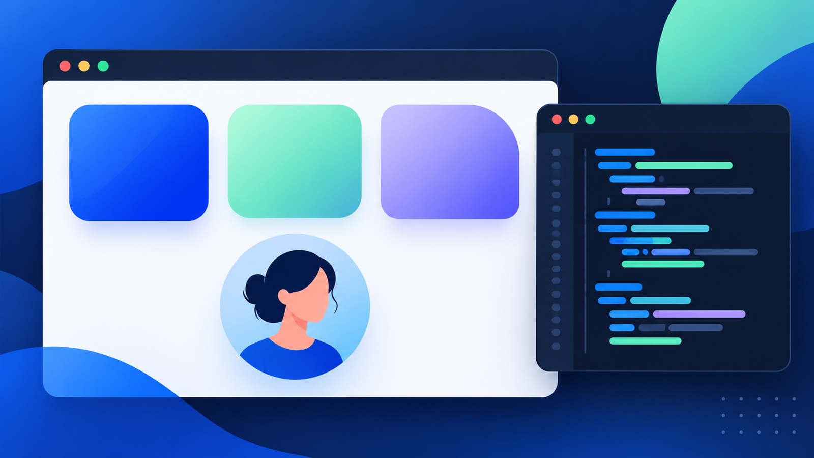 Illustration showing CSS border-radius shapes and code examples