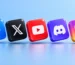 Five colorful CSS 3D social media icons with raised angled tiles
