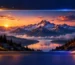 Animated gradient border framing a sunset mountain photo card