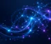 Glowing blue and violet particles connected across a dark background