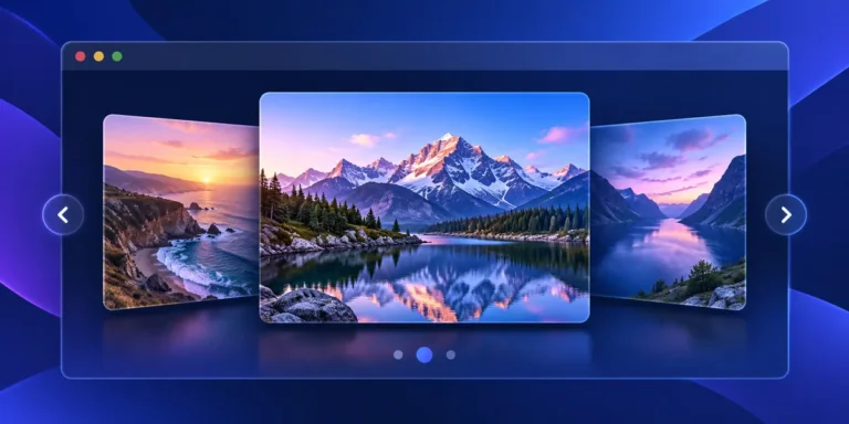 Responsive CSS image slider showing a scenic landscape in a three-slide carousel
