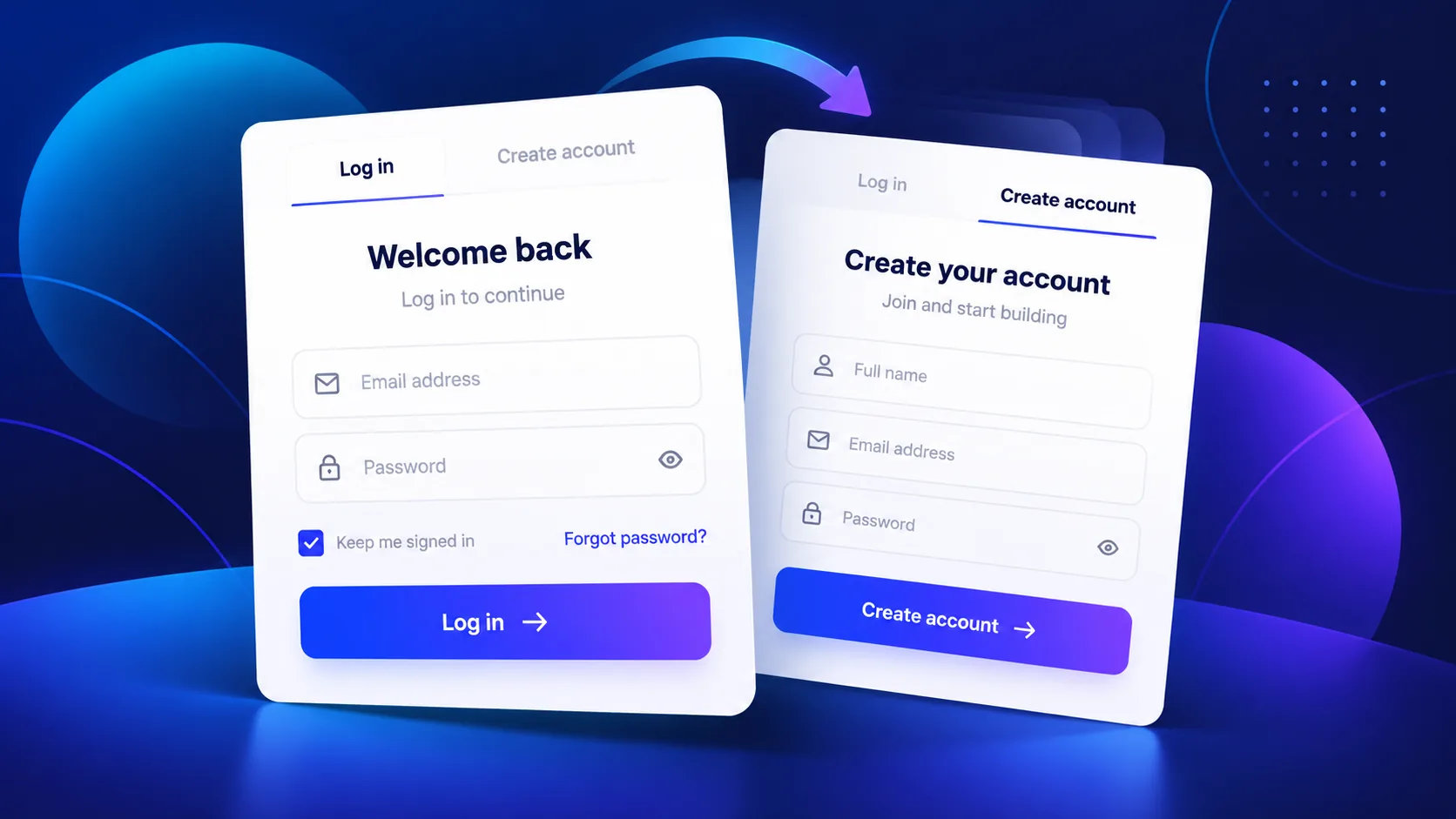 Animated login and sign-up form interface with a moving tab indicator