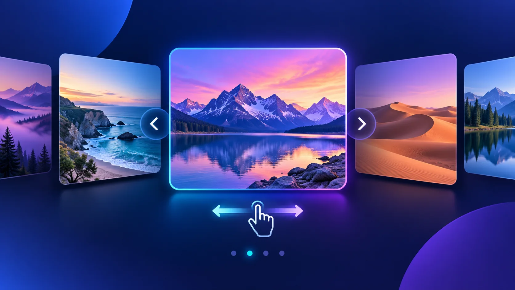 Horizontal image carousel showing responsive landscape cards with navigation buttons