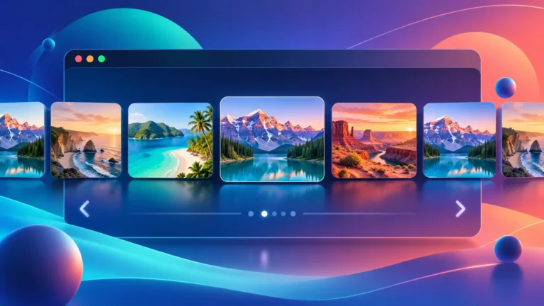 Illustration of a seamless CSS image slider with repeating landscape cards