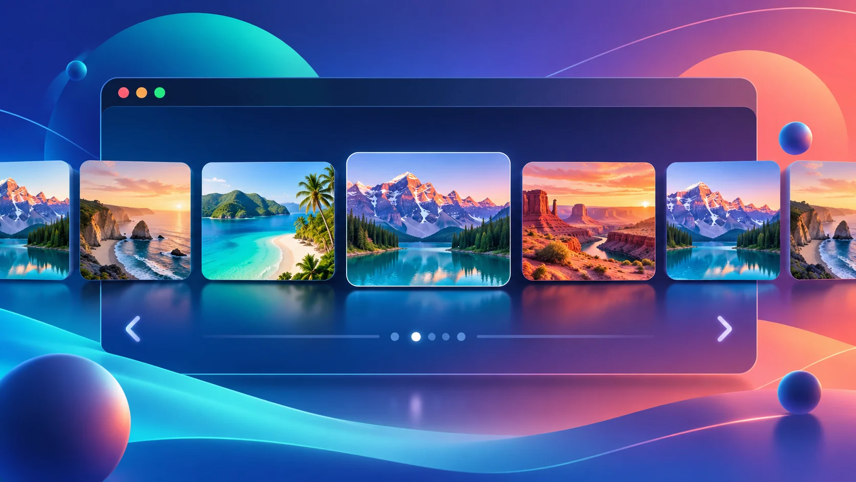 Illustration of a seamless CSS image slider with repeating landscape cards
