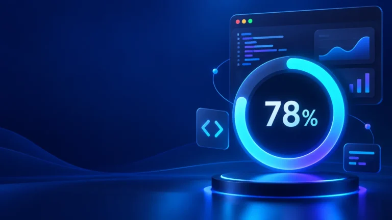 Animated percentage loading circle showing 78 percent progress with a web dashboard