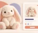 Responsive e-commerce product card featuring a soft plush bunny with color and add-to-cart options