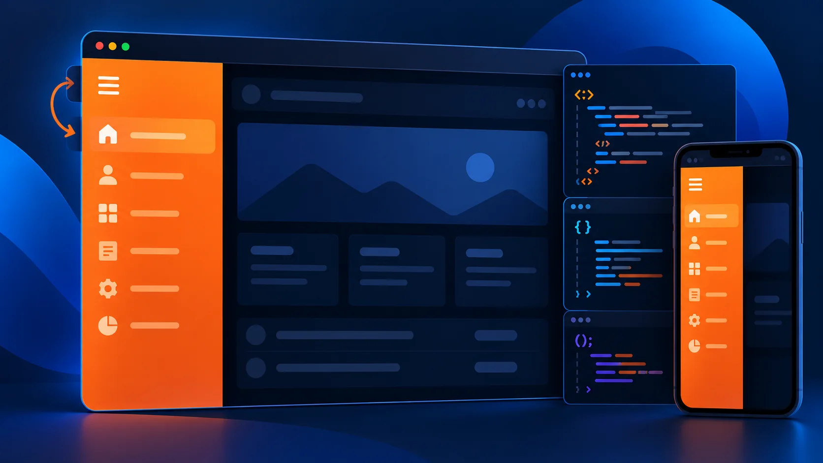 Responsive sidebar menu demo showing a navigation drawer and menu toggle